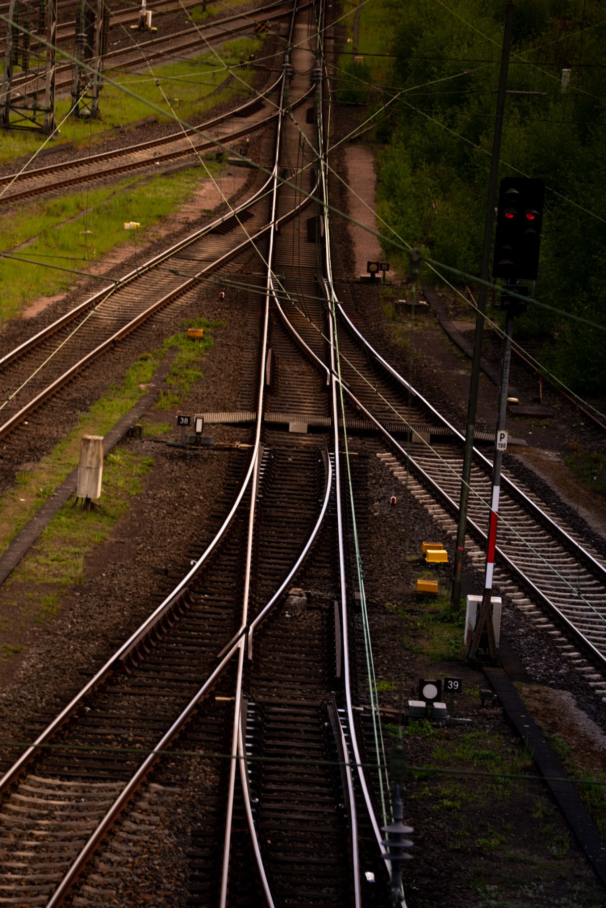 Gleisverzweigung mit Weichen und Signal im DB-Streckennetz